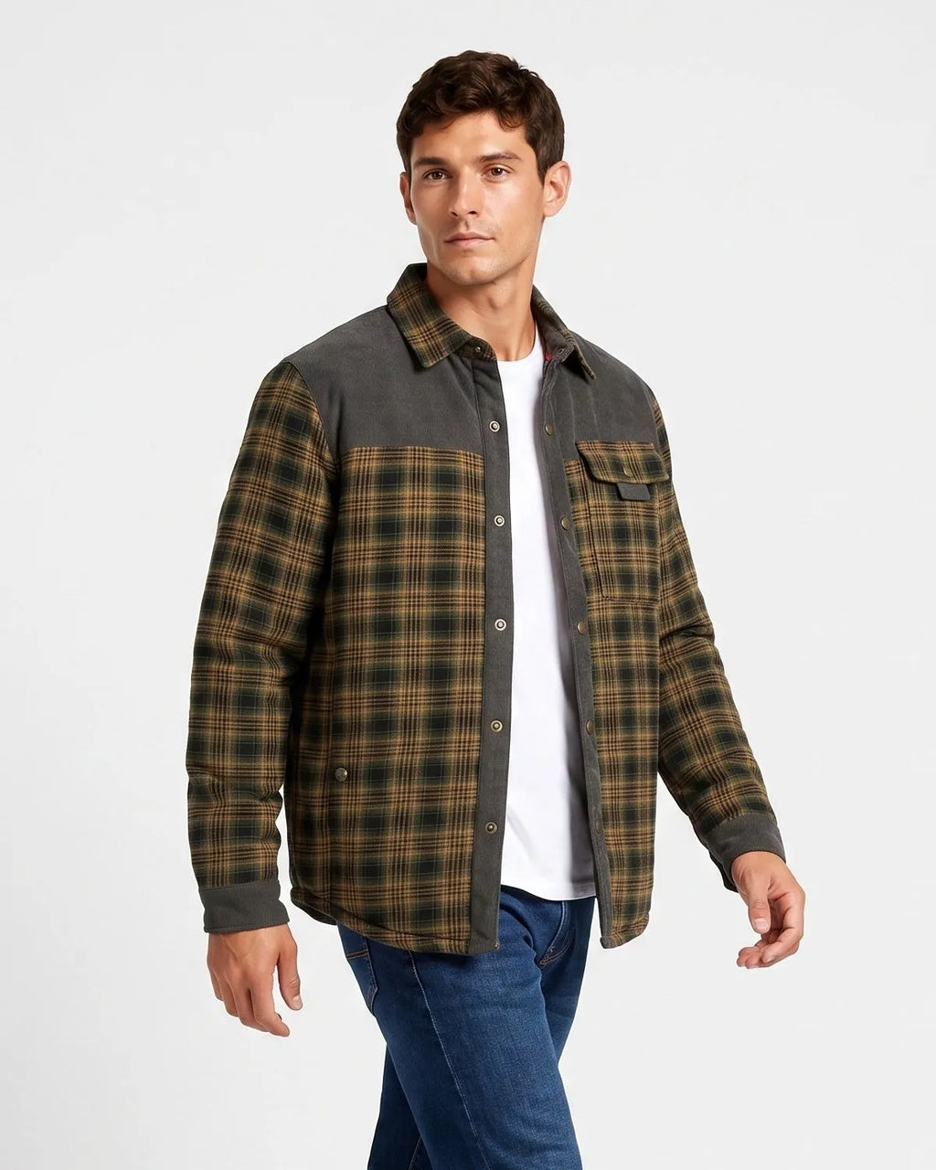 Men's Fleece Lined Corduroy Plaid Jacket