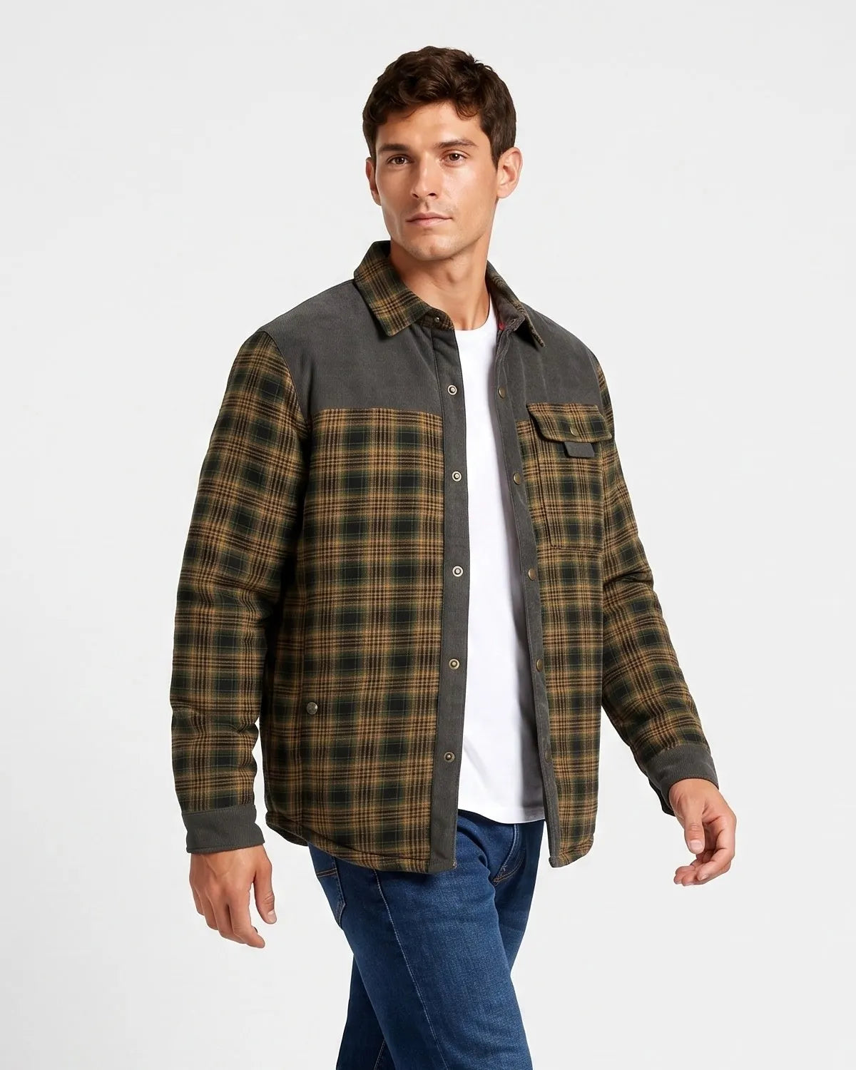 Men's Fleece Lined Corduroy Plaid Jacket