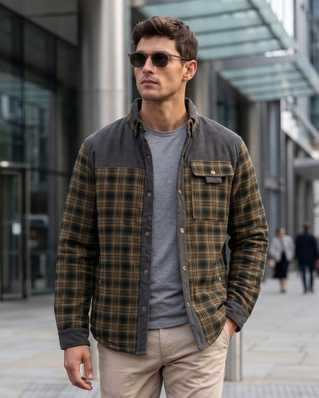Men's Fleece Lined Corduroy Plaid Jacket
