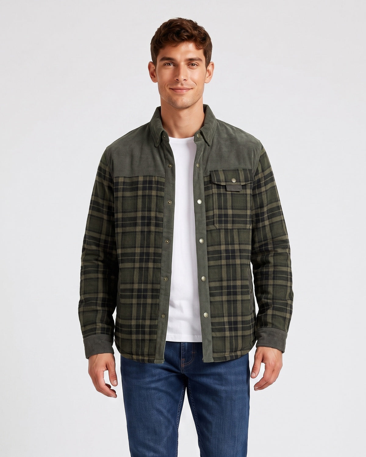 Men's Fleece Lined Corduroy Plaid Jacket
