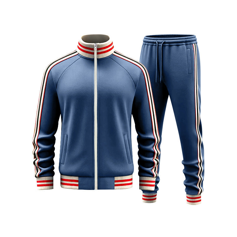 Men's Color-blocked Striped Fleece Tracksuit