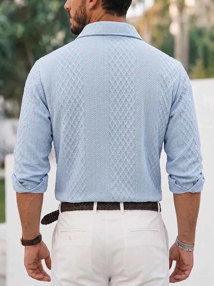 Embossed Jacquard Long Sleeve Button-Down Shirt
