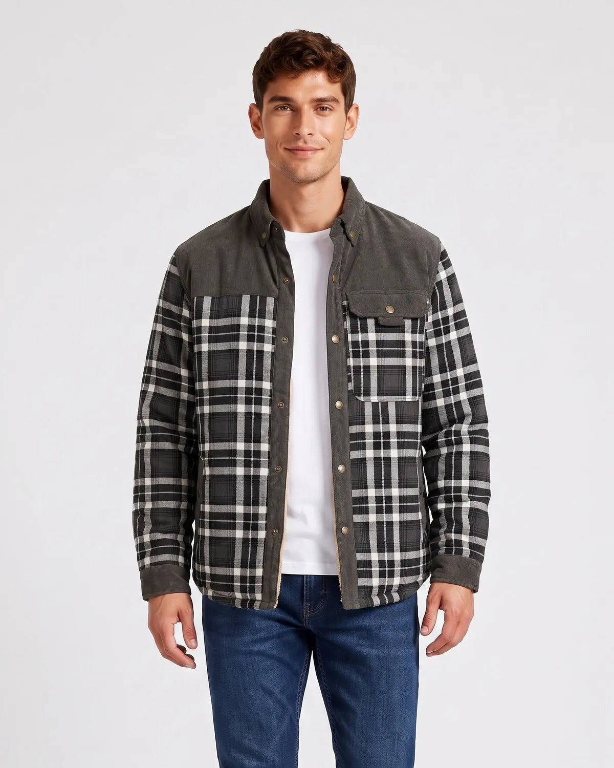 Men's Fleece Lined Corduroy Plaid Jacket