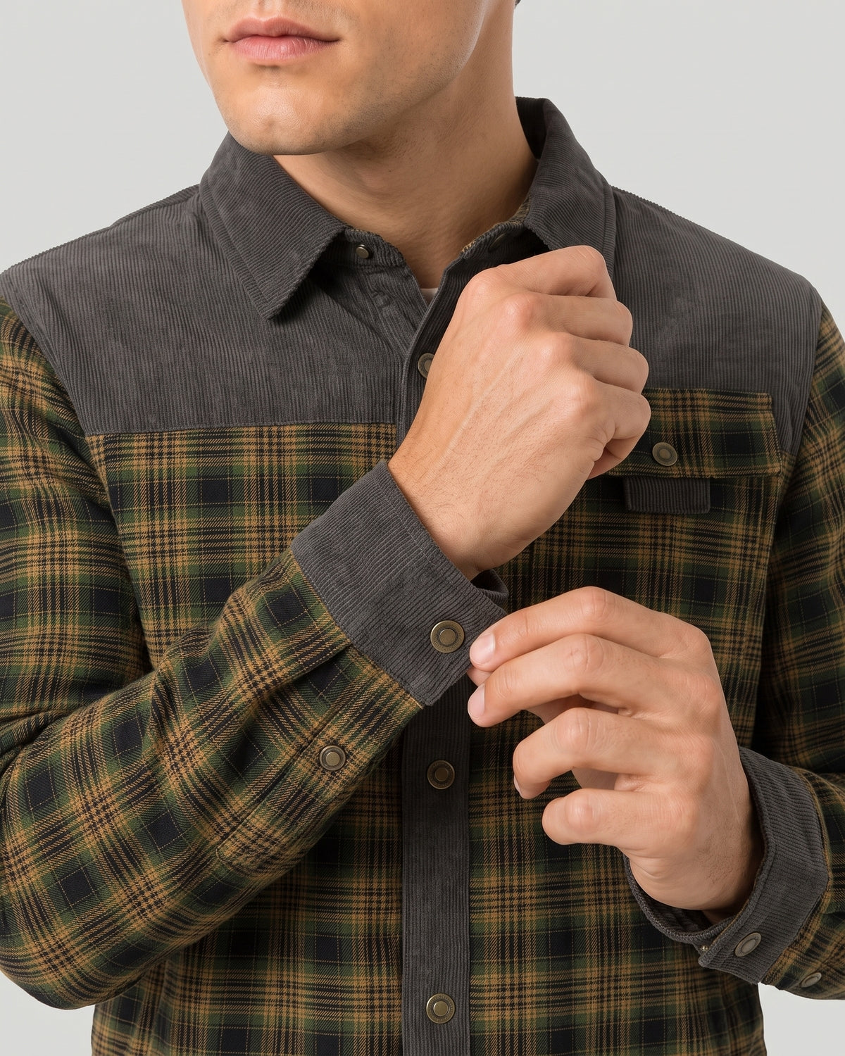 Men's Fleece Lined Corduroy Plaid Jacket