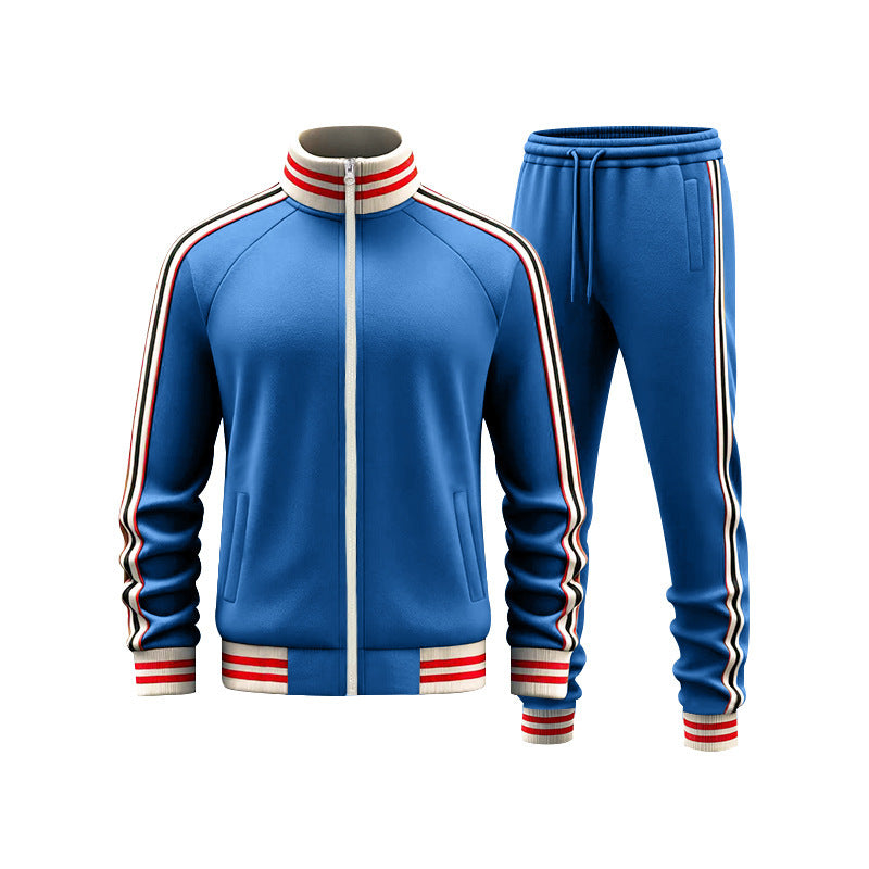 Men's Color-blocked Striped Fleece Tracksuit