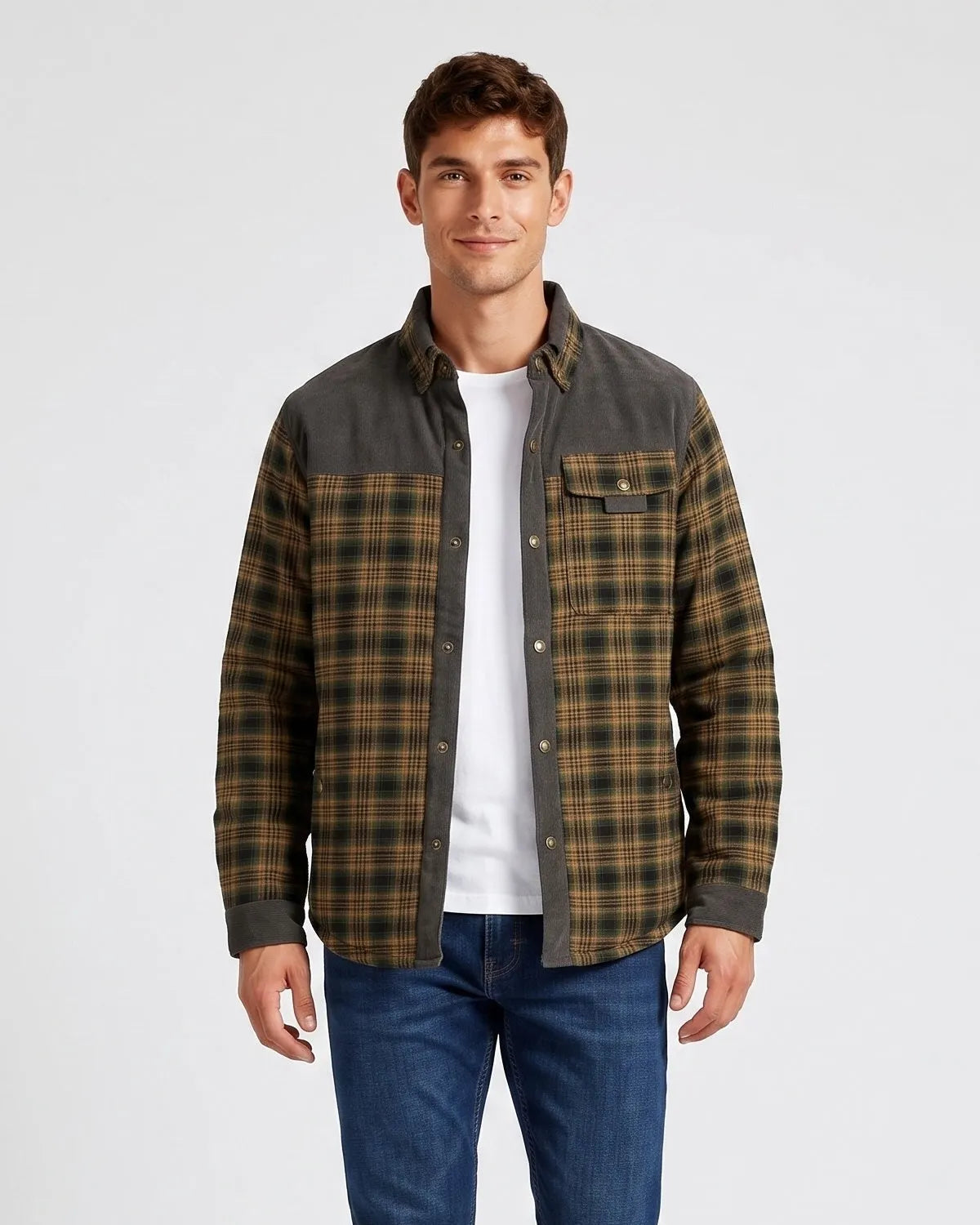 Men's Fleece Lined Corduroy Plaid Jacket