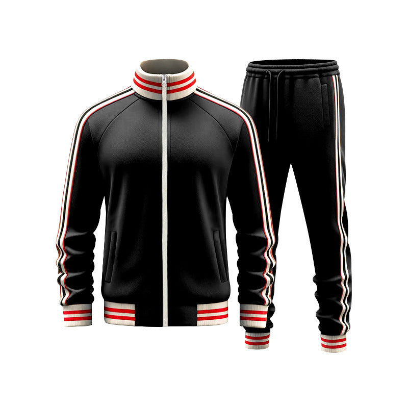Men's Color-blocked Striped Fleece Tracksuit
