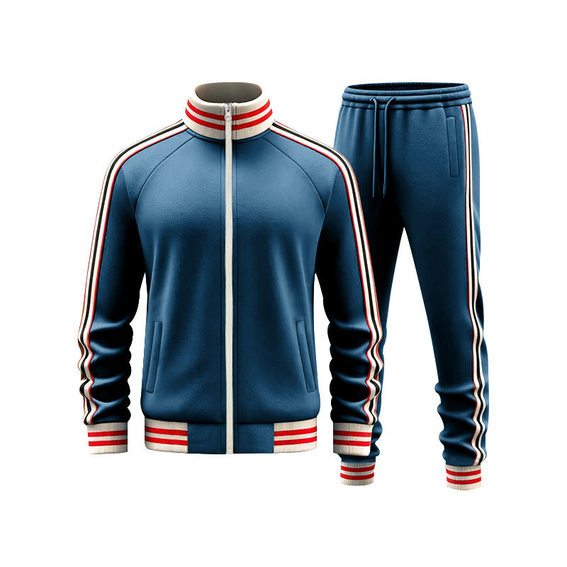 Men's Color-blocked Striped Fleece Tracksuit