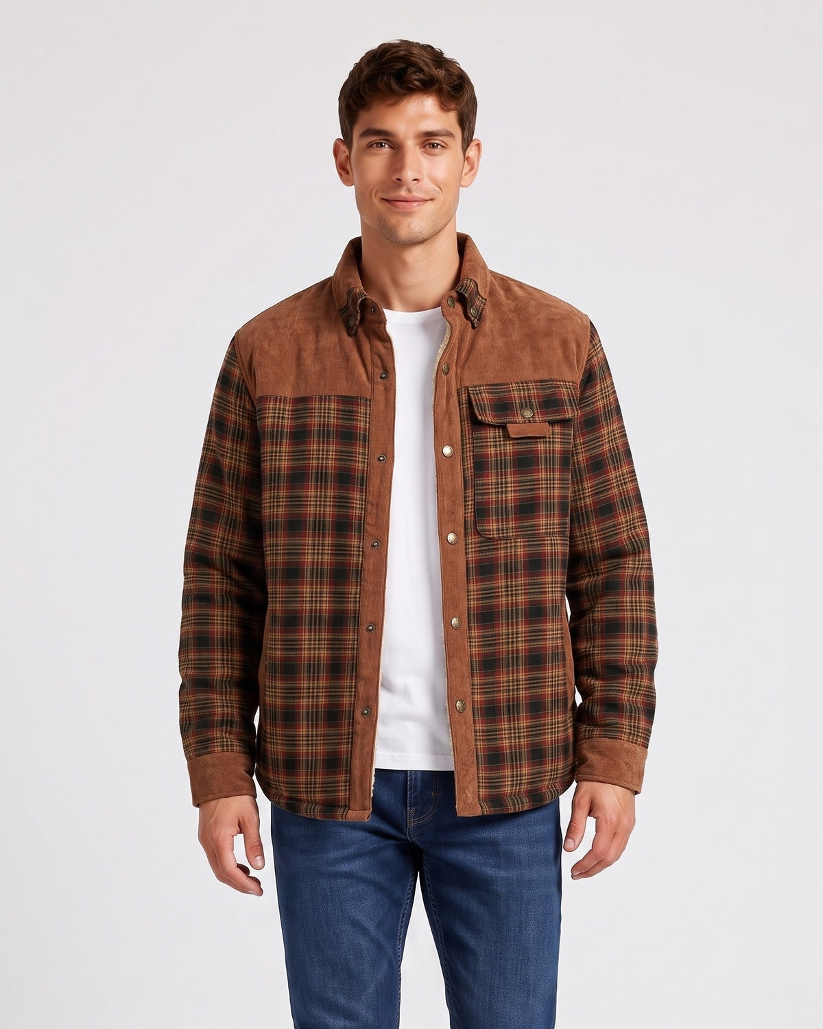 Men's Fleece Lined Corduroy Plaid Jacket