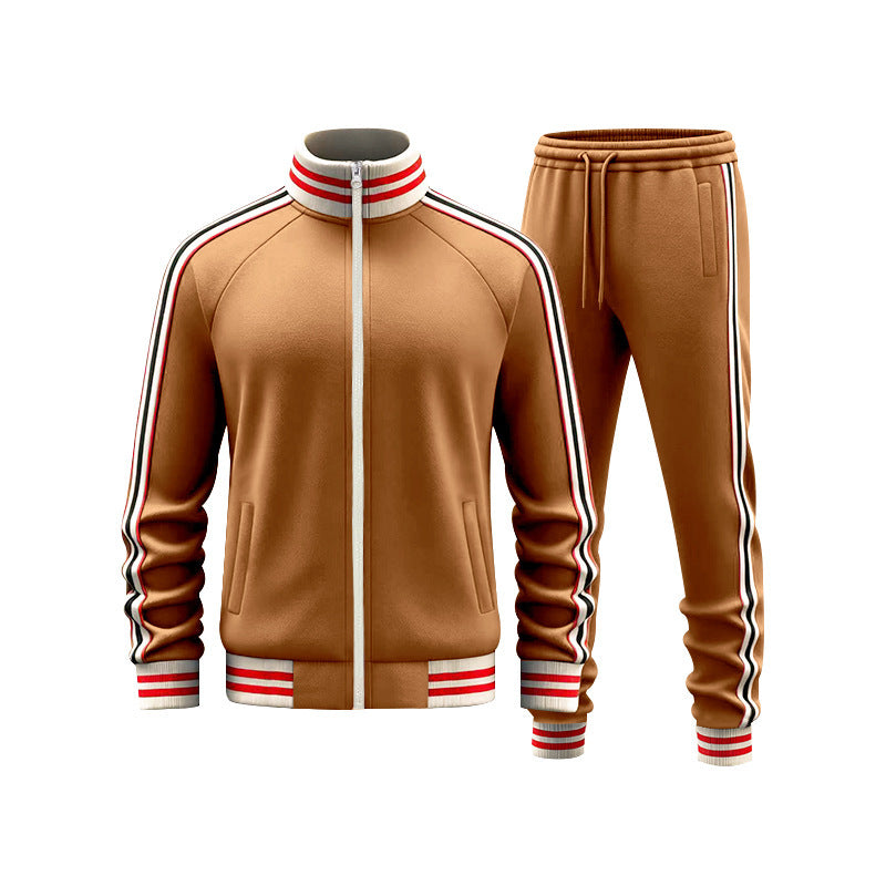 Men's Color-blocked Striped Fleece Tracksuit
