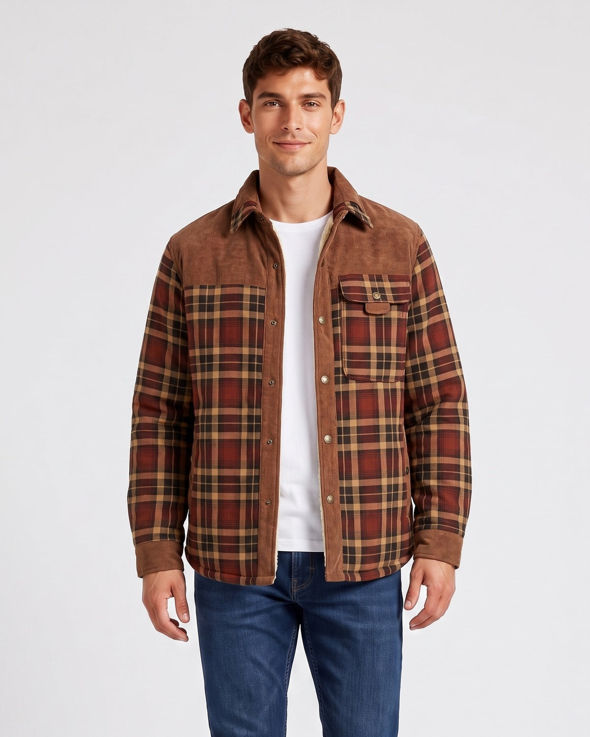 Men's Fleece Lined Corduroy Plaid Jacket