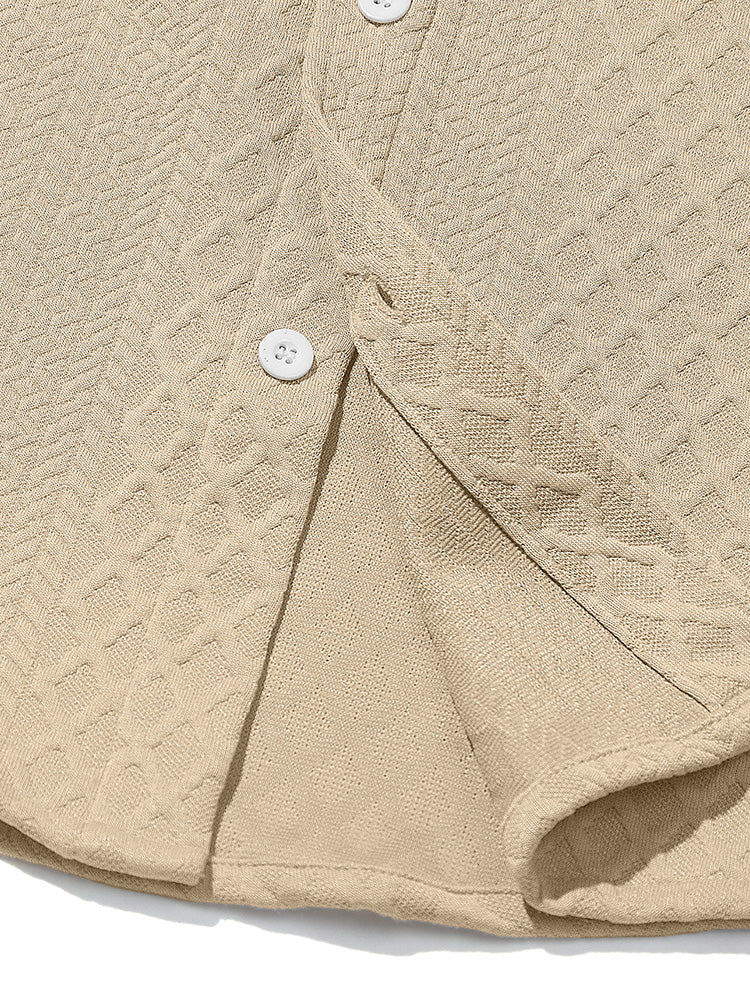 Embossed Jacquard Long Sleeve Button-Down Shirt