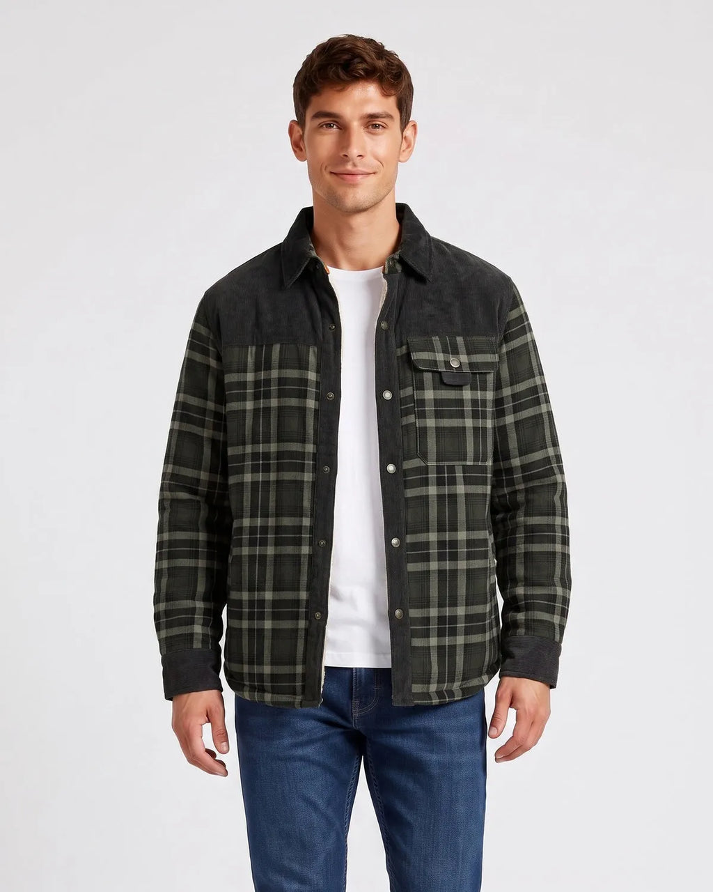 Men's Fleece Lined Corduroy Plaid Jacket