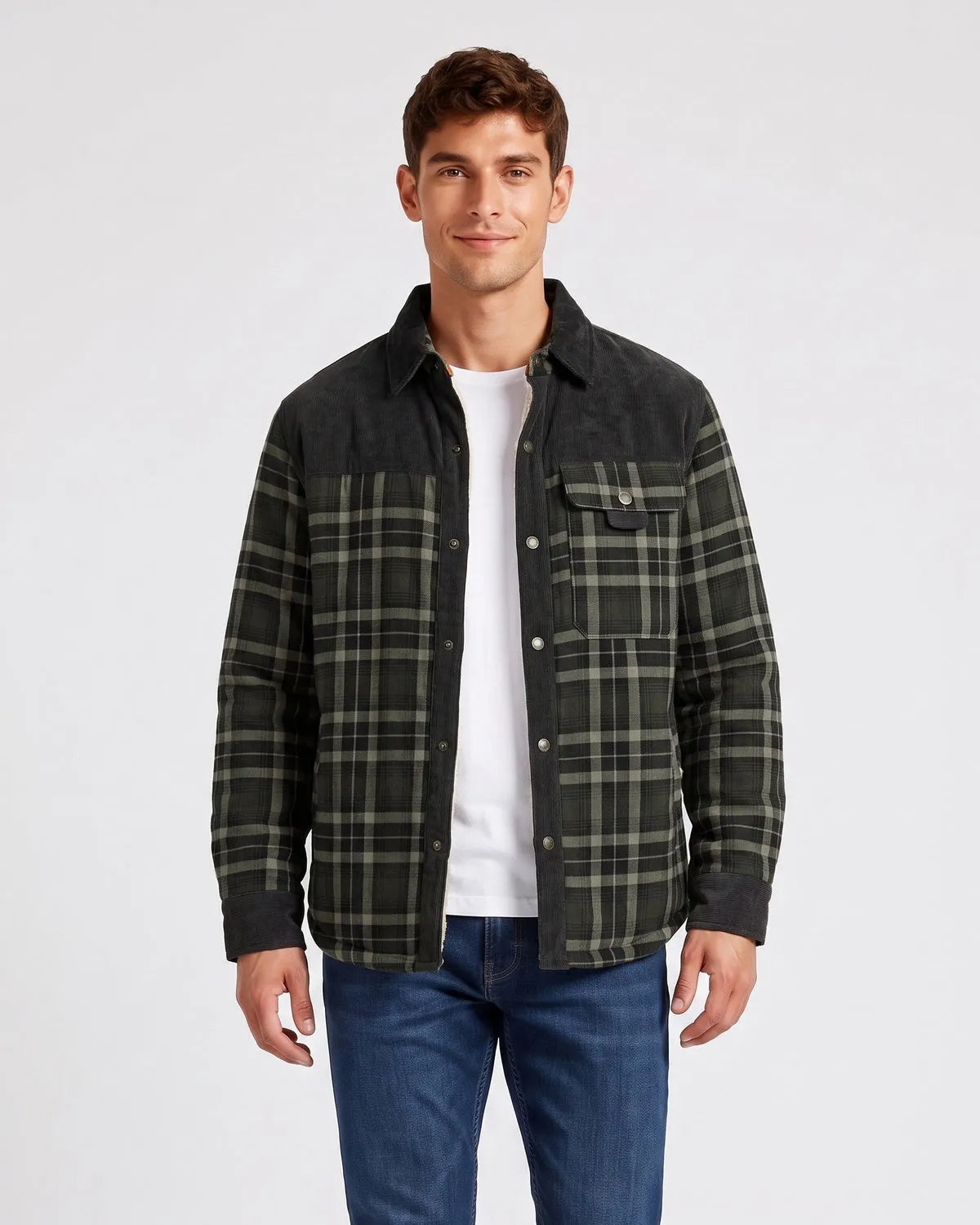 Men's Fleece Lined Corduroy Plaid Jacket