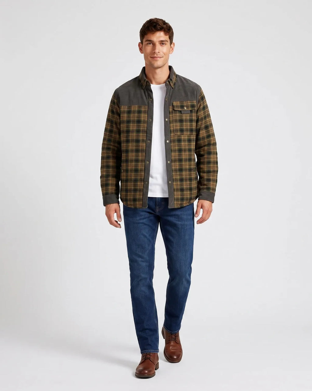 Men's Fleece Lined Corduroy Plaid Jacket