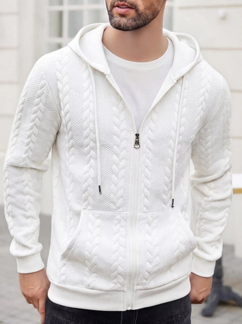 Casual 3D Embossed Zip-Up Hoodie