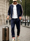 Men's Color-blocked Striped Fleece Tracksuit