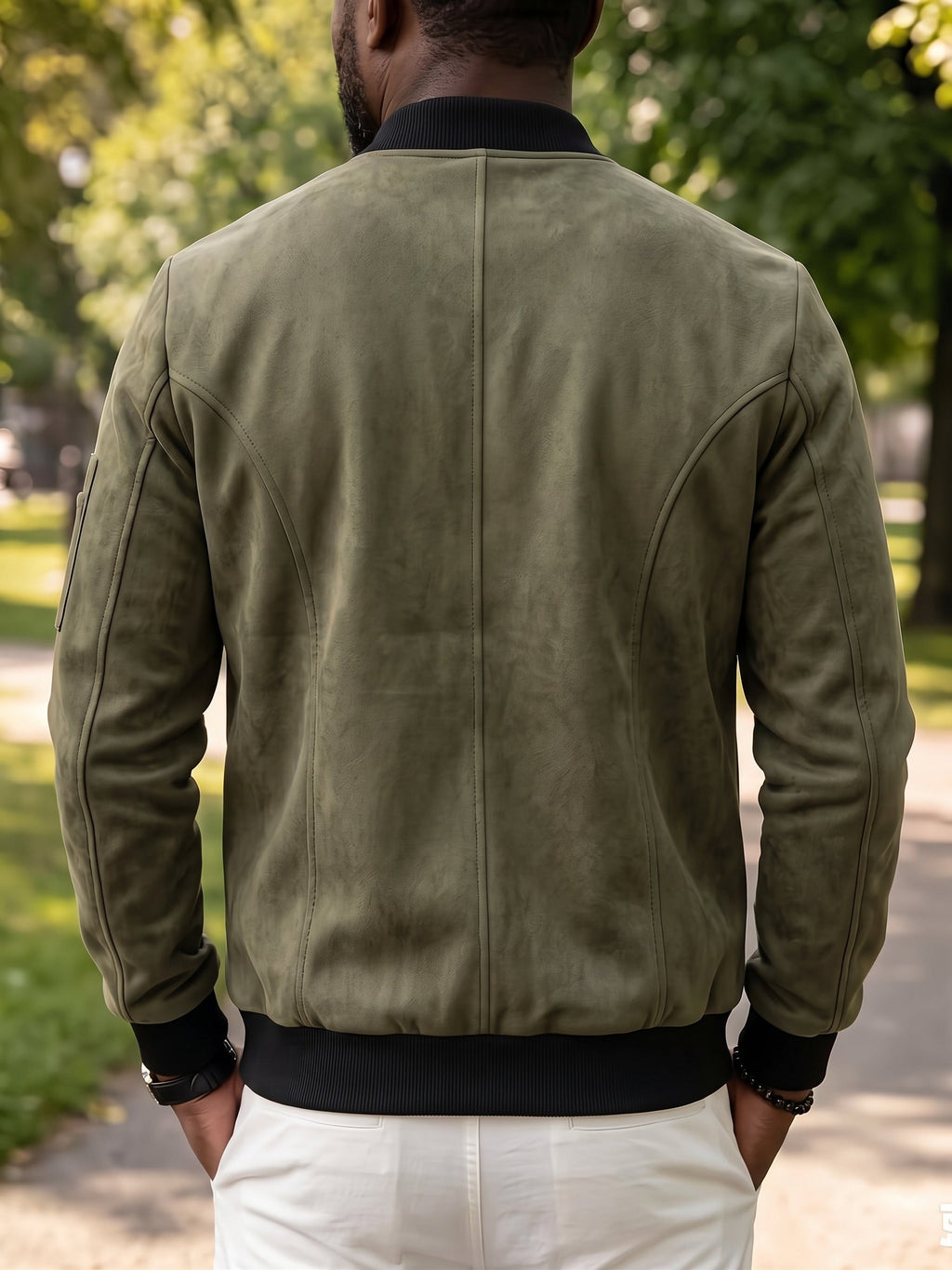 Vintage Faux Suede Baseball Bomber Jacket Snap Button Varsity Coat