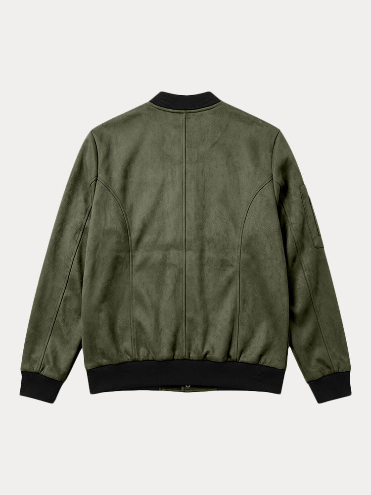 Vintage Faux Suede Baseball Bomber Jacket Snap Button Varsity Coat