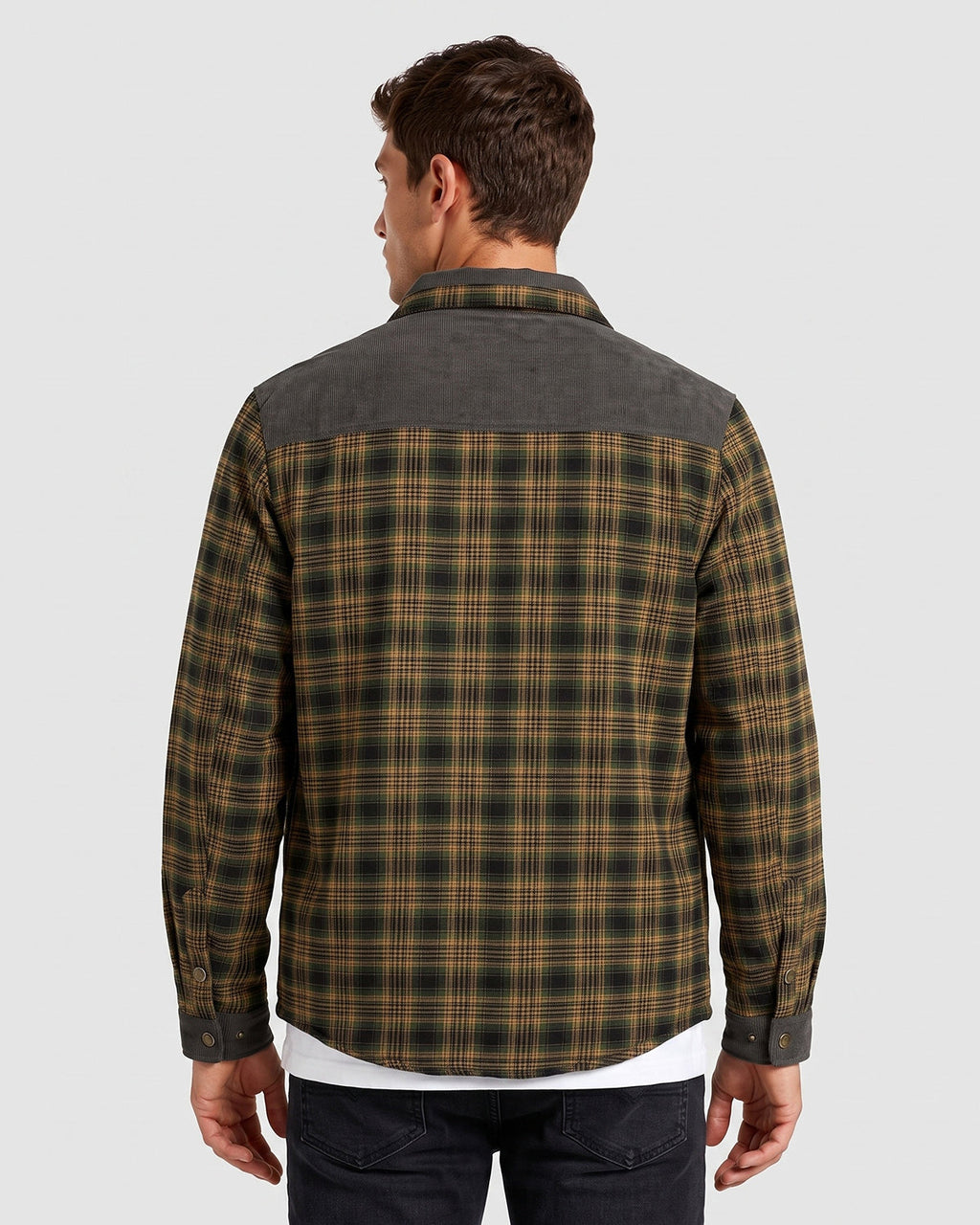 Men's Fleece Lined Corduroy Plaid Jacket