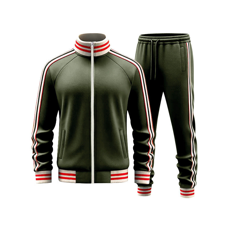 Men's Color-blocked Striped Fleece Tracksuit
