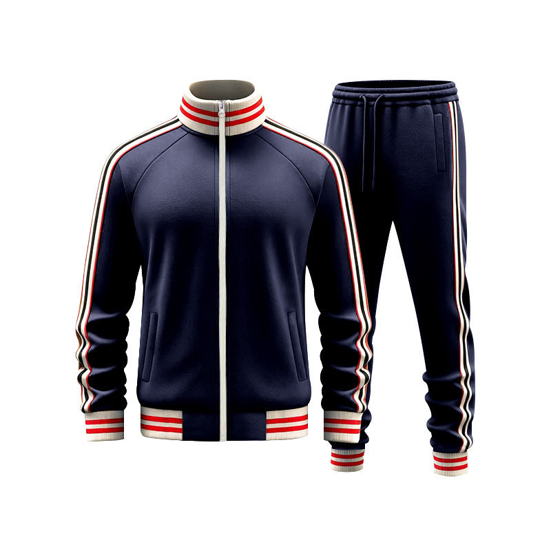 Men's Color-blocked Striped Fleece Tracksuit