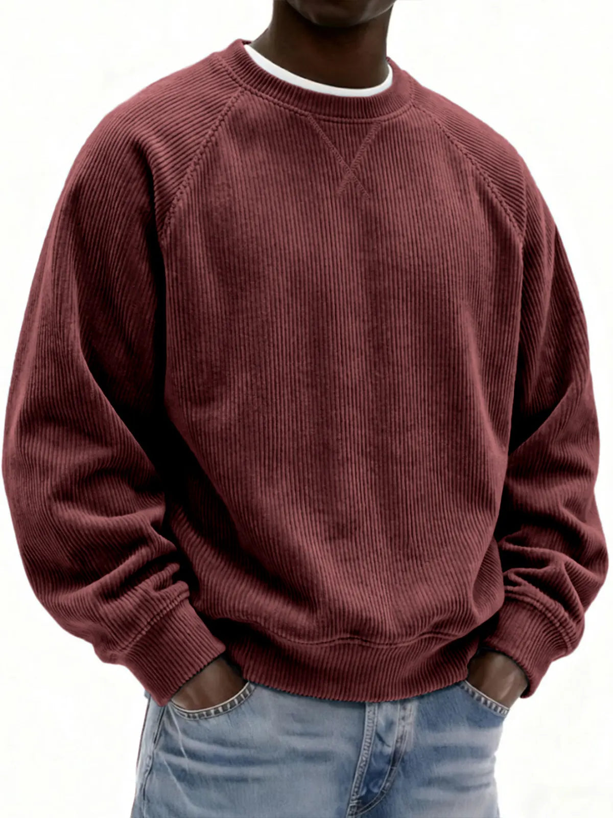 Men's Corduroy Casual Crew Neck Sweatshirt