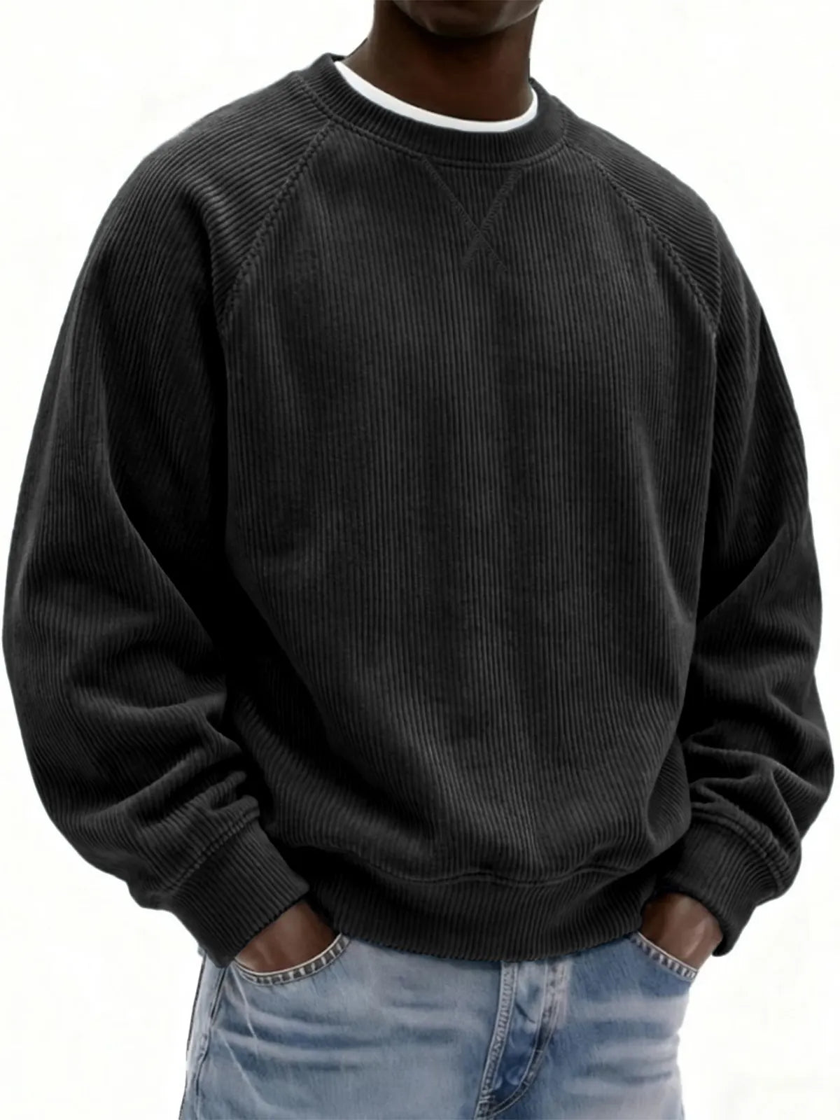 Men's Corduroy Casual Crew Neck Sweatshirt