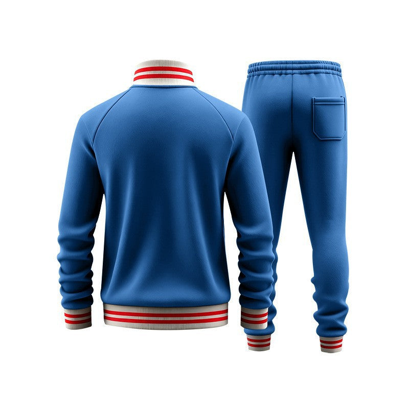 Men's Color-blocked Striped Fleece Tracksuit