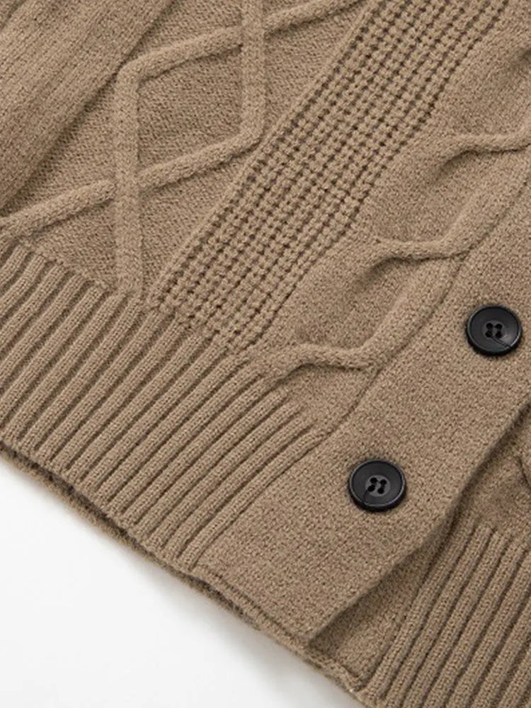 Cable Knit Shawl Collar Button-Up Cardigan