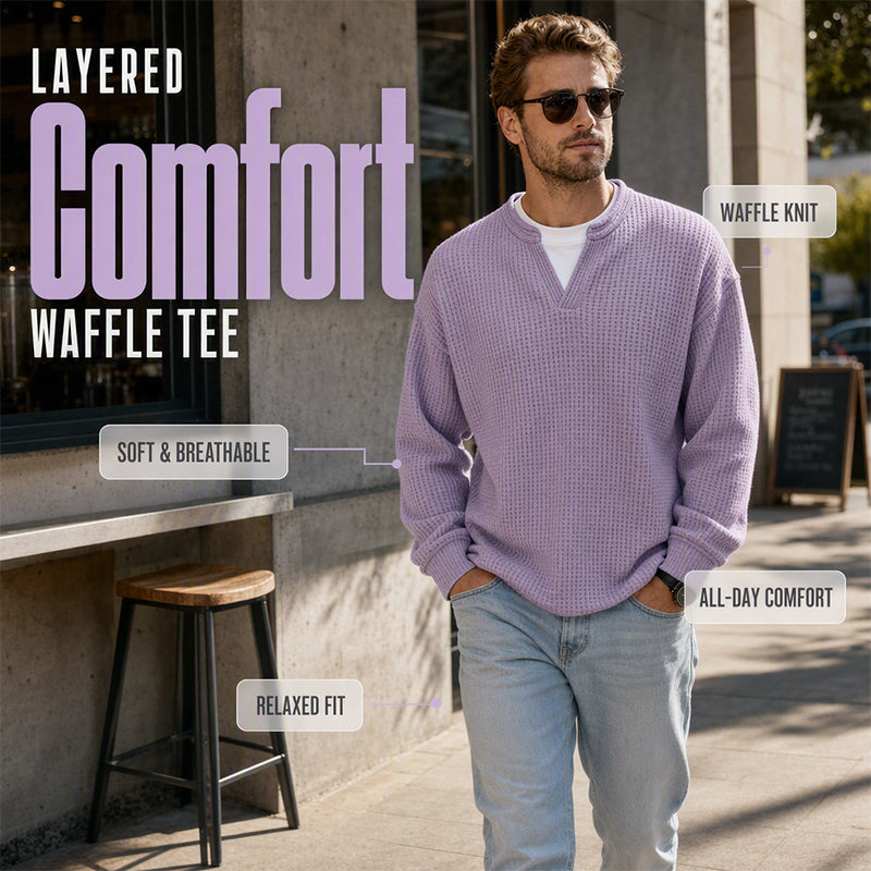 ⏳ LAST DAY 66% OFF! 🔥 Timeless Comfort | Men's Textured Waffle Layered-Look Long-Sleeve Tee
